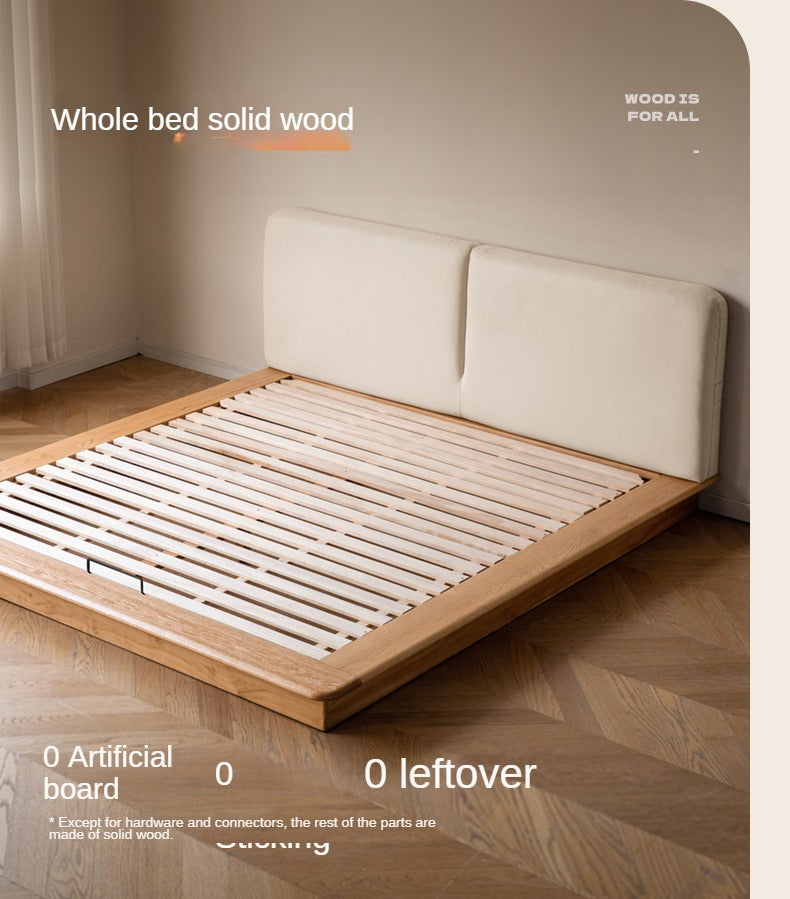 Oak solid wood Technology Fabric Soft Bed floating platform bed<