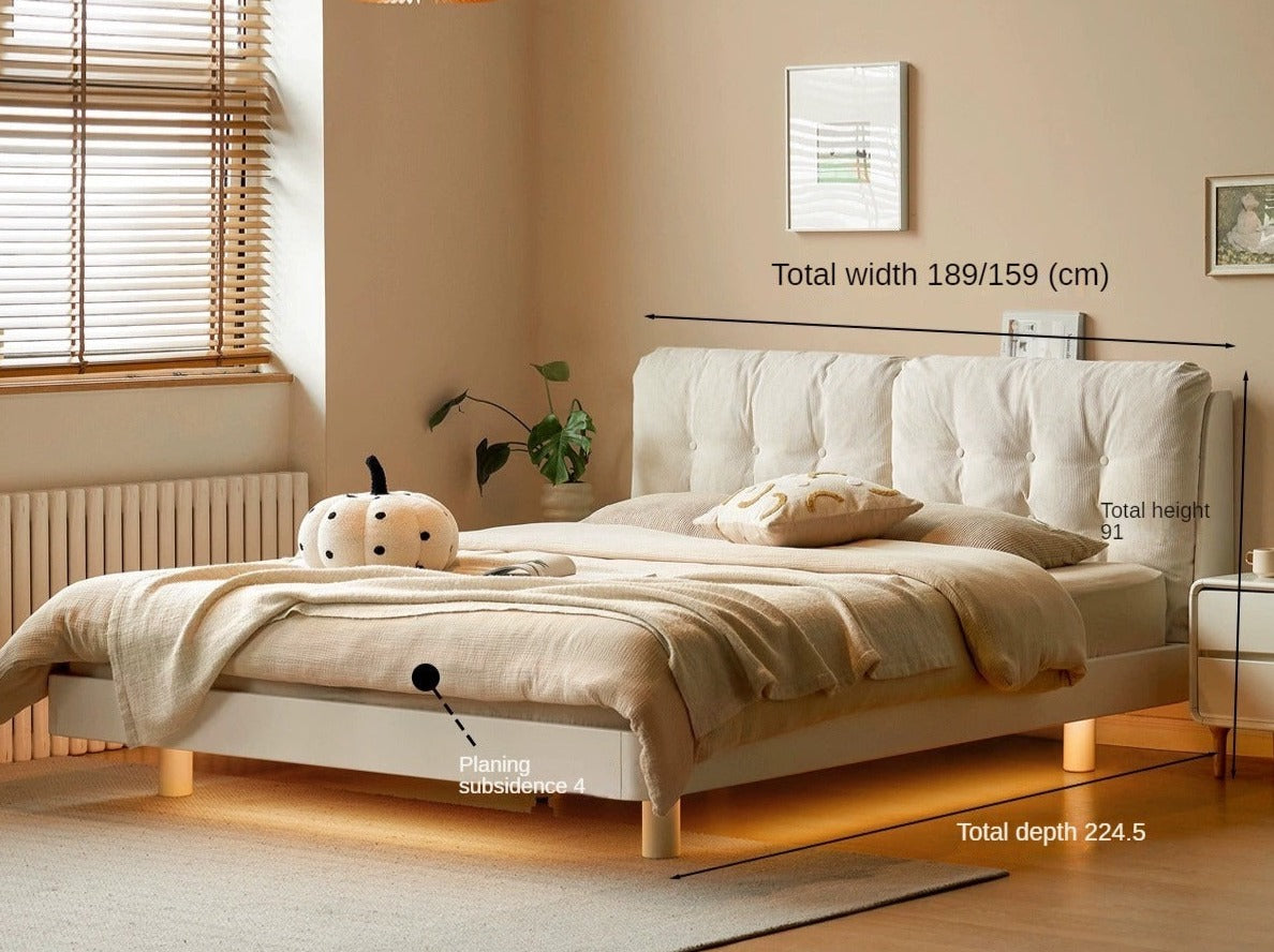 Ash solid wood luminous suspended bed genuine leather,corduroy fabric"