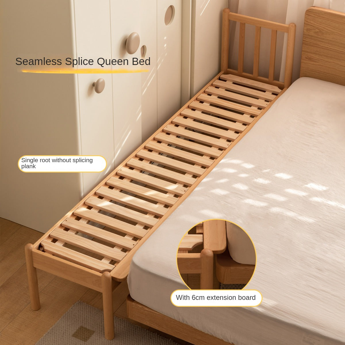 Beech Solid Wood Children's Splicing Bed with Guardrail