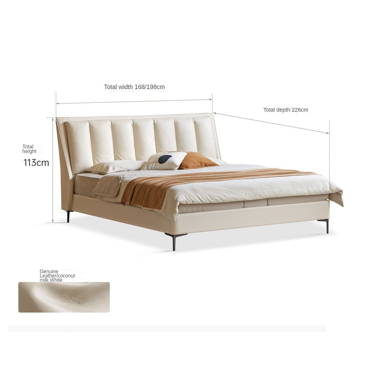 Genuine leather upholstered White Goose Down Cream Style Edge Bed"