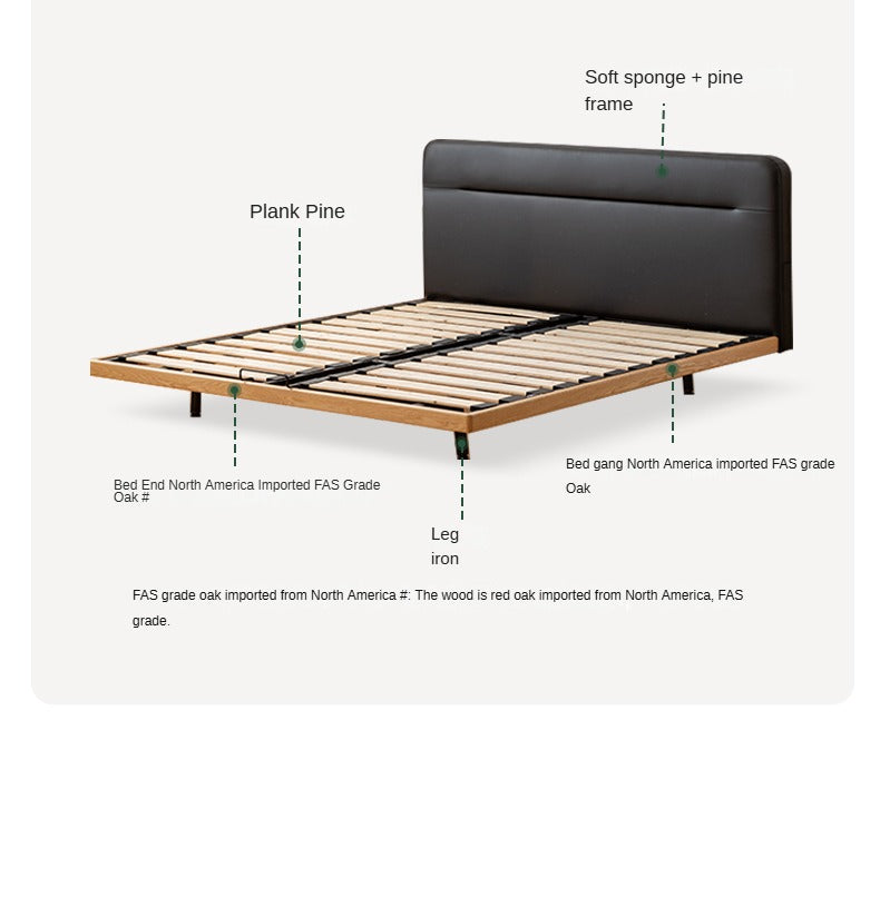 Oak Solid Wood Bed Suspended Soft Bed with Light