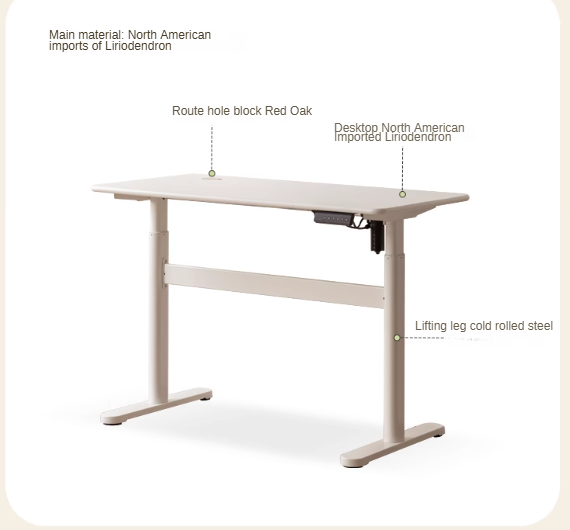 Poplar Solid Wood White Cream Style Electric Lift Desk