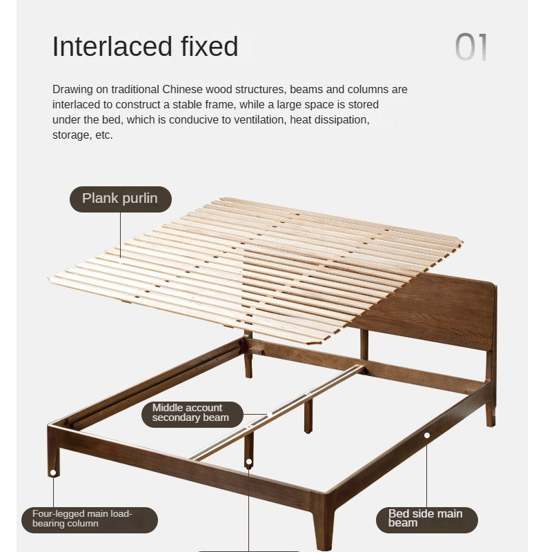 Oak Solid Wood High Back Large Bed