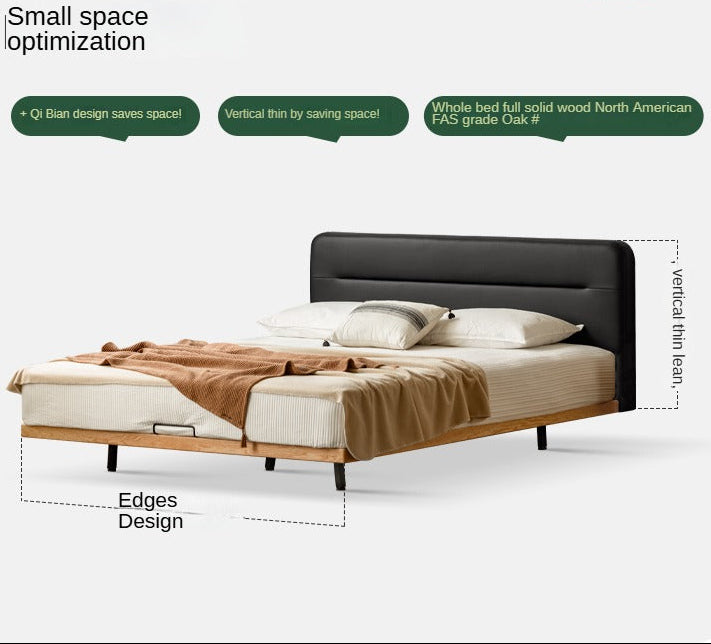 Oak Solid Wood Bed Suspended Soft Bed with Light