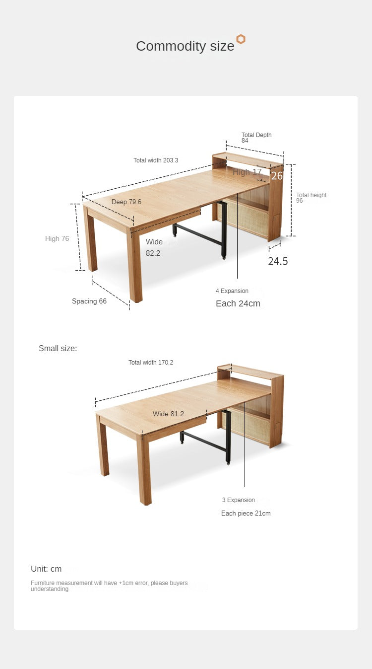 Oak Solid Wood Telescopic Dining Table Sideboard