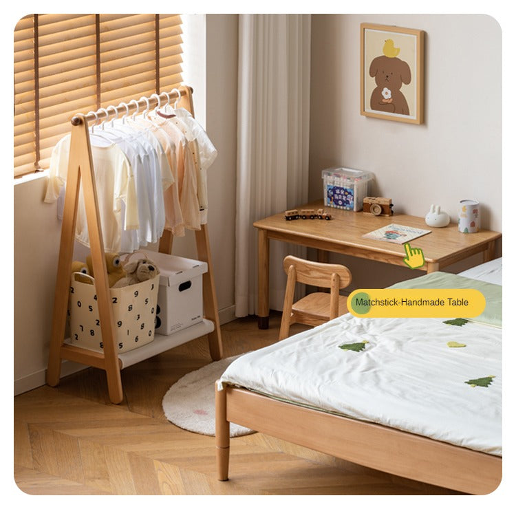 Beech Solid Wood Children's Hanger Floor Storage Rack