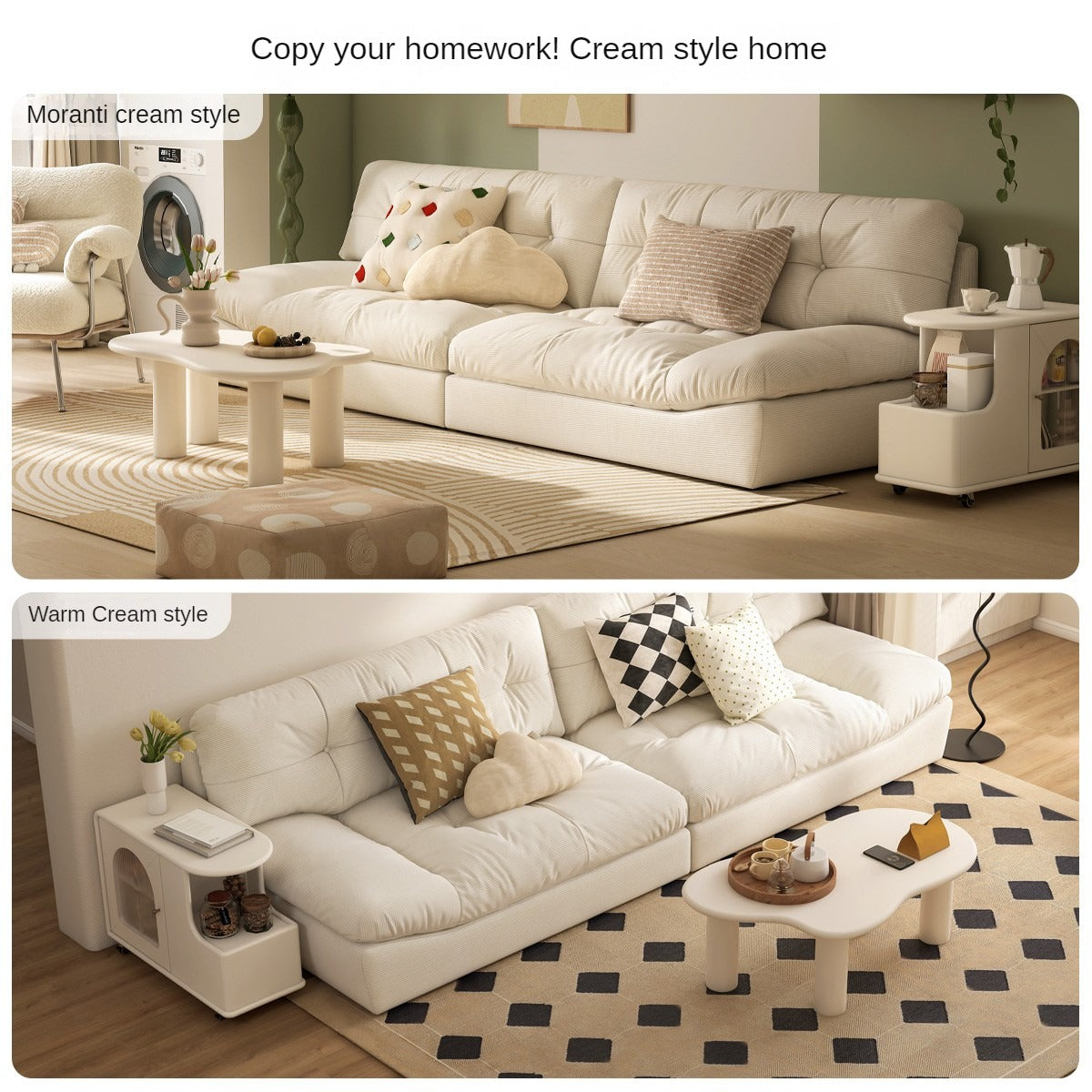 Living room Furniture Set Fabric Sofa White Cream Style)