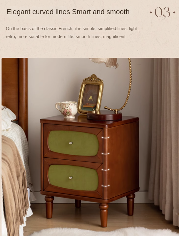 Poplar Solid Wood French Retro Style nightstand