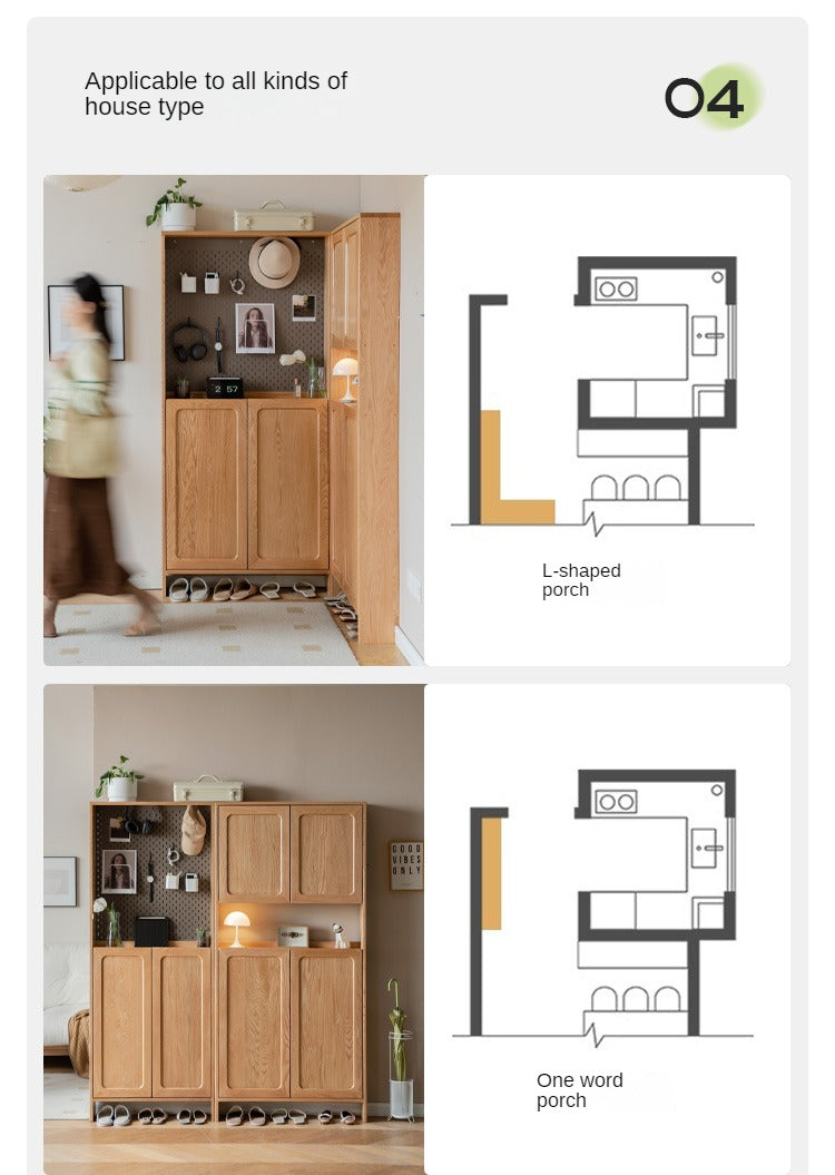 Oak Solid Wood Entrance Porch Cabinet, Ultra-Narrow Shoe Cabinet