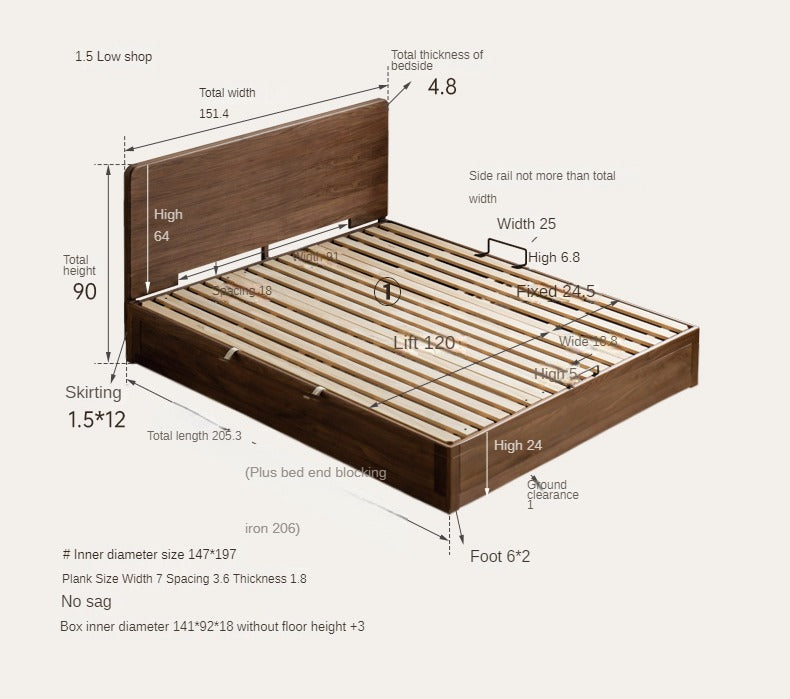 North American black walnut solid wood light luxury box bed<