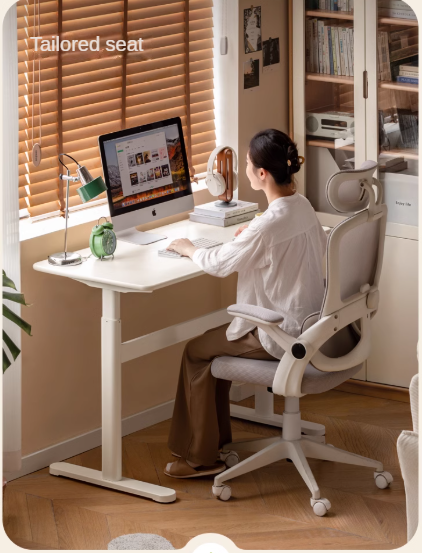 Poplar Solid Wood White Cream Style Electric Lift Desk