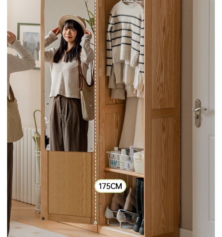 Oak Solid Wood Mirror Entrance Cabinet