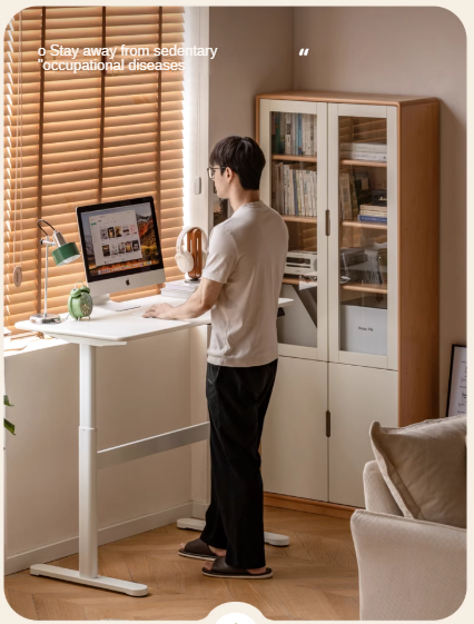 Poplar Solid Wood White Cream Style Electric Lift Desk