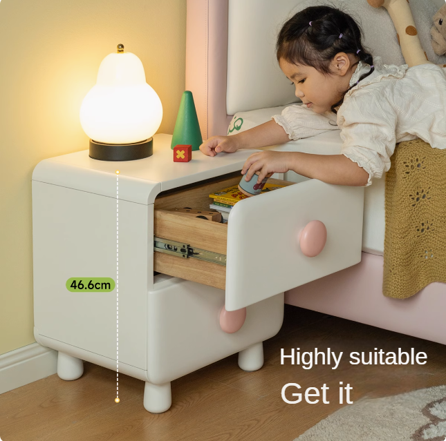 Rubber Solid Wood Cream Style Locker Children's Nightstand