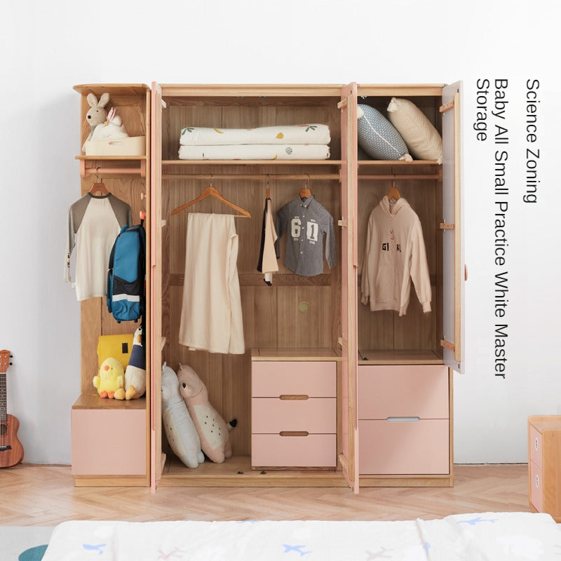 Beech Solid Wood Children's Wardrobe Cabinet