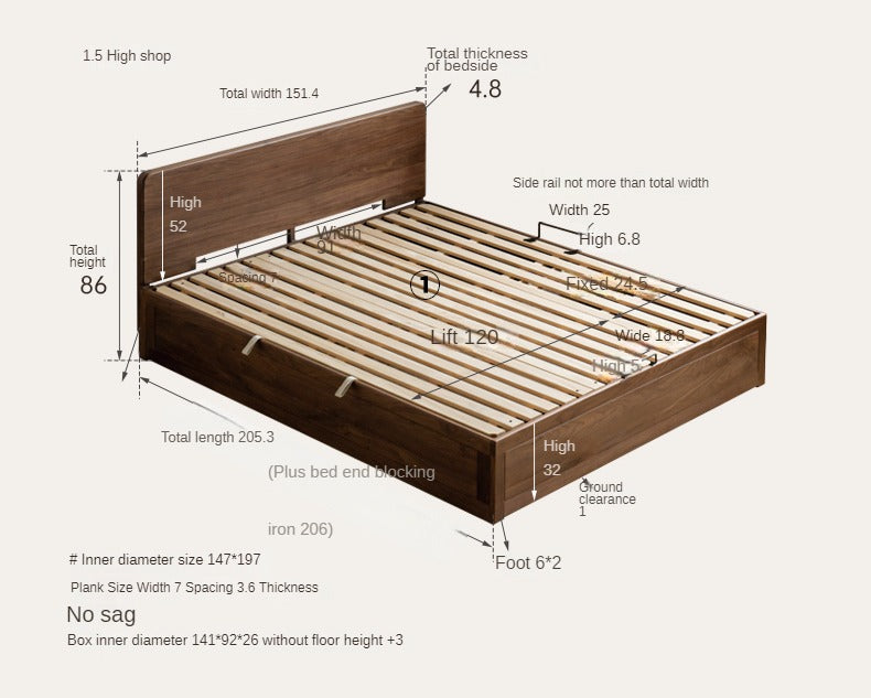 North American black walnut solid wood light luxury box bed<