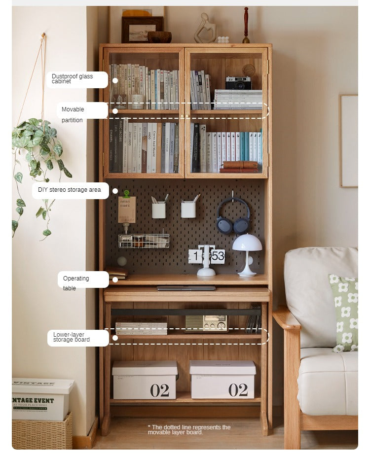 Oak solid wood desk bookshelf integrated study table"