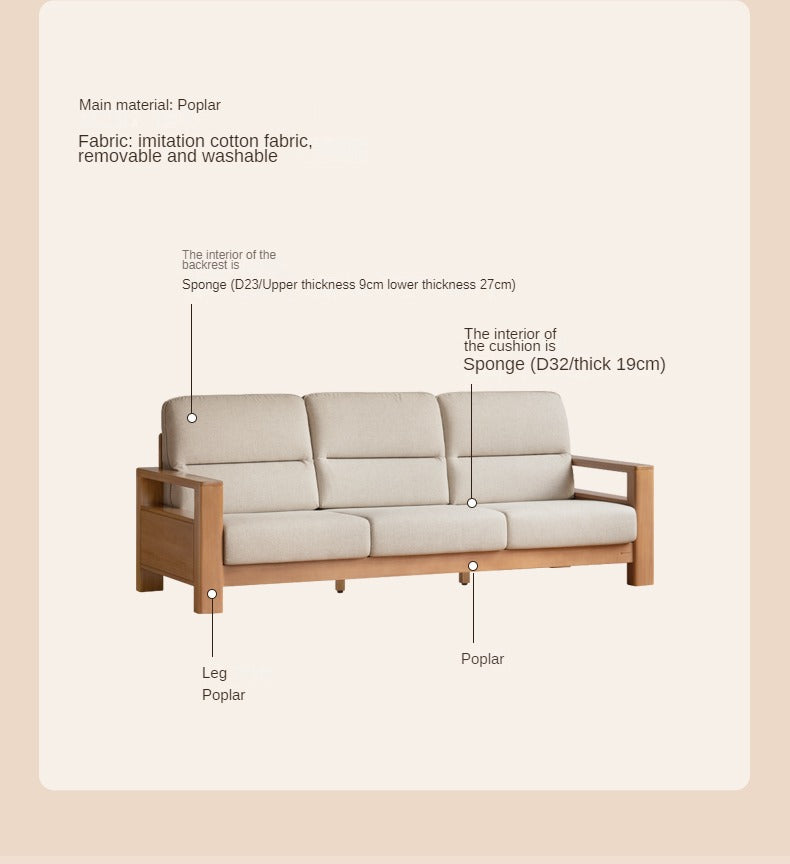 Poplar solid wood sofa modern simple high back fabric sofa