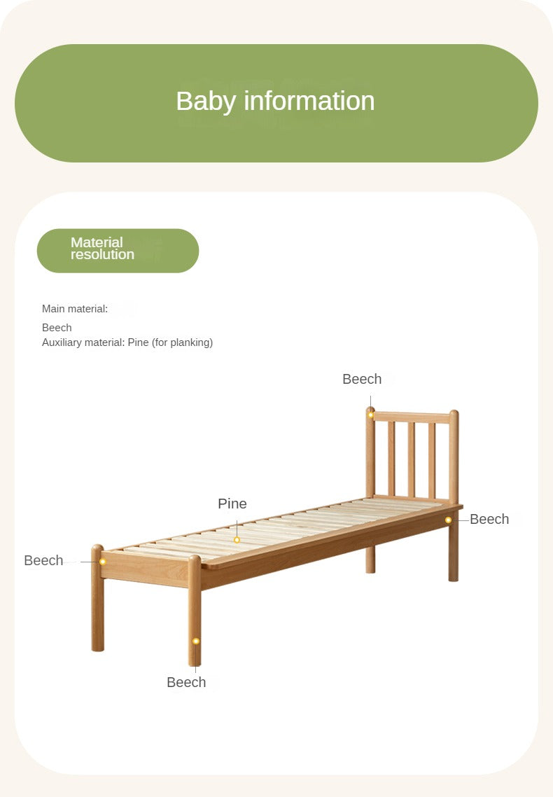 Beech Solid Wood Children's Splicing Bed with Guardrail