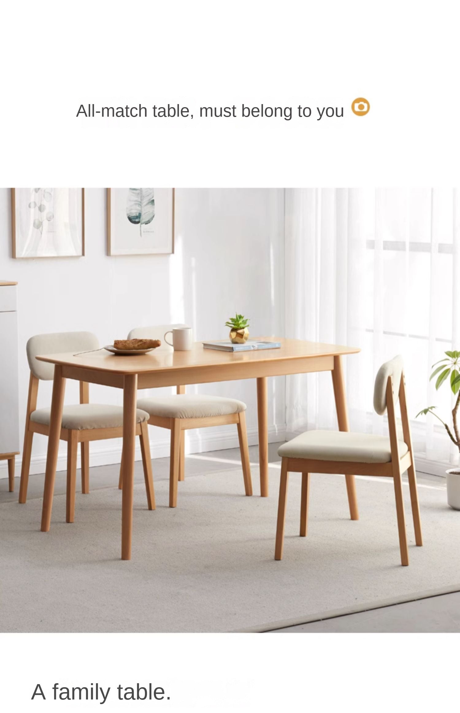 Beech solid wood dining table