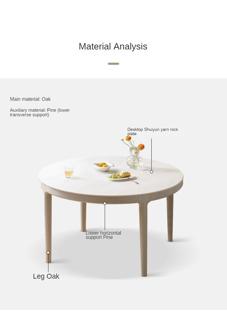 Oak solid wood slate round dining table light luxury"