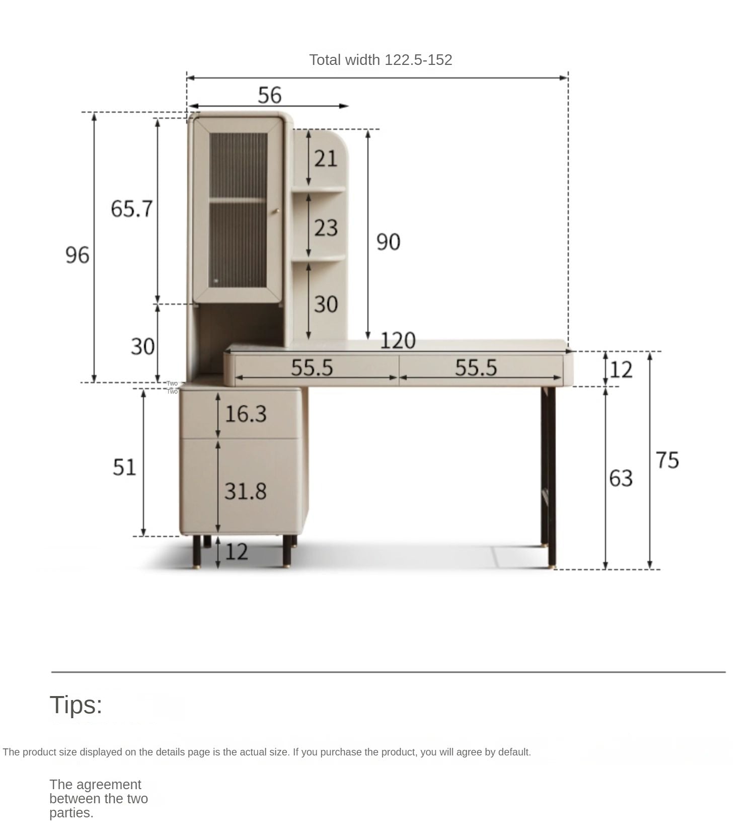 Poplar Solid Wood Telescopic Desk with Bookcase Light Luxury "
