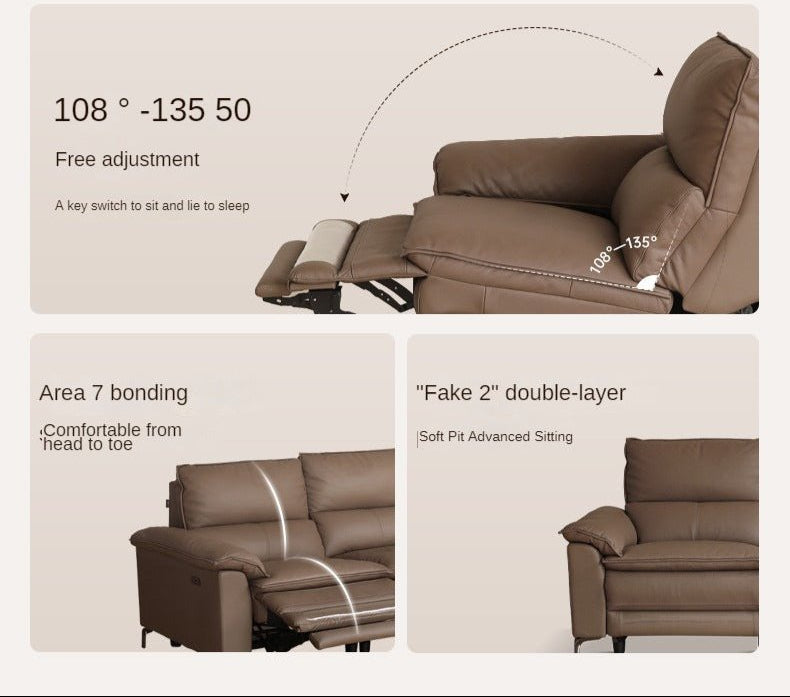 Genuine leather zero-wall electric reclining sofa adjustable headrest, deep cushioned seats