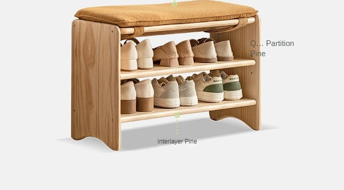 Pine solid wood shoe bench multi-layer log shoe rack: