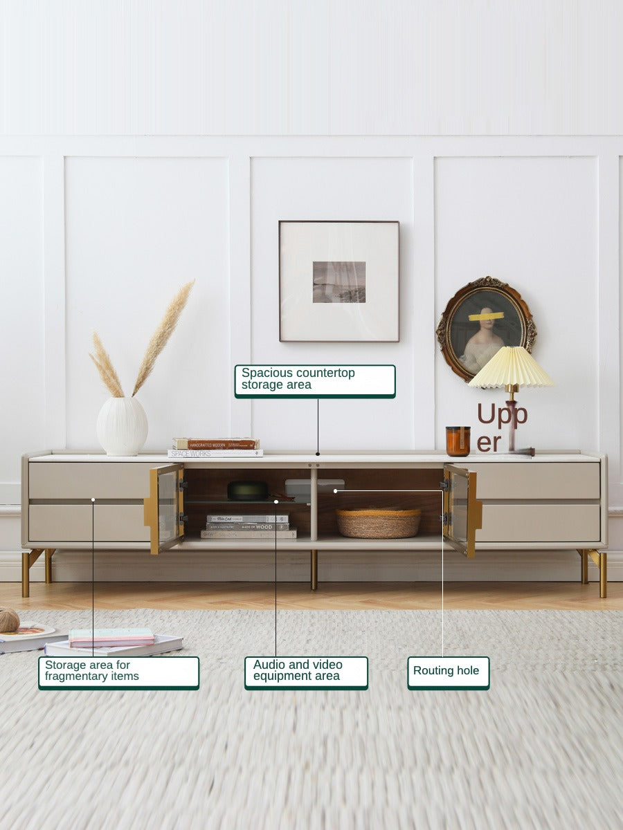 Italian Light Luxury Slate TV Cabinet Poplar solid wood , Coffee Table Combination"