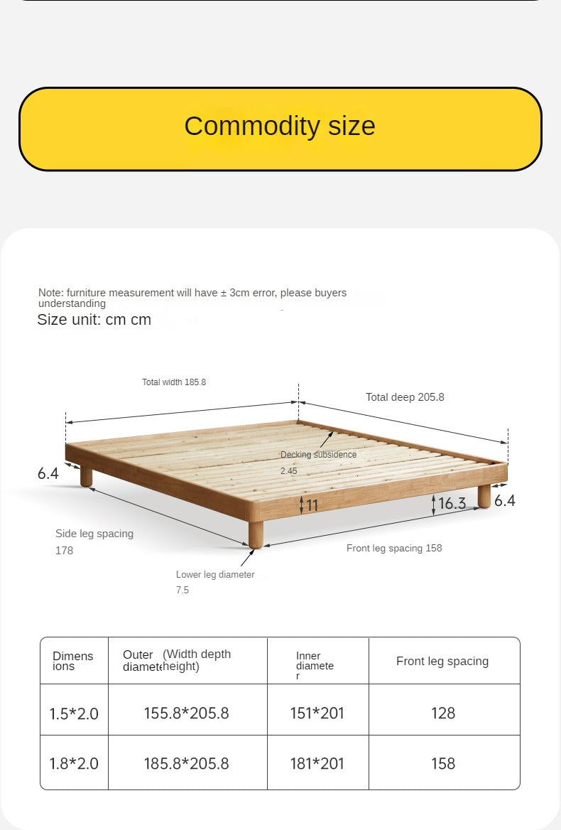 Pine Solid Wood Minimalist platform bed, headboard-free bed