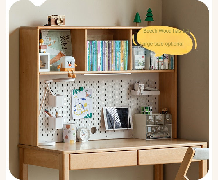 Beech, Oak Solid Wood Study Desk with Shelf