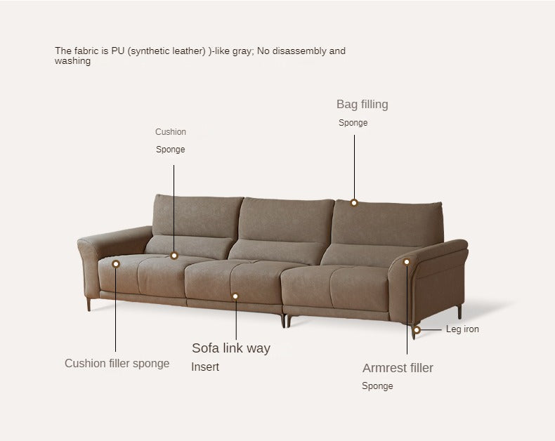 Fabric Italian Minimalist Three-seater High-legged Straight Sofa