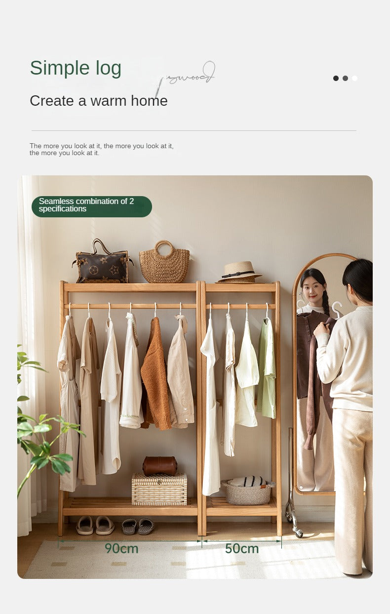 Oak, Ash solid wood hanger for small bedroom floor standing storage rack
