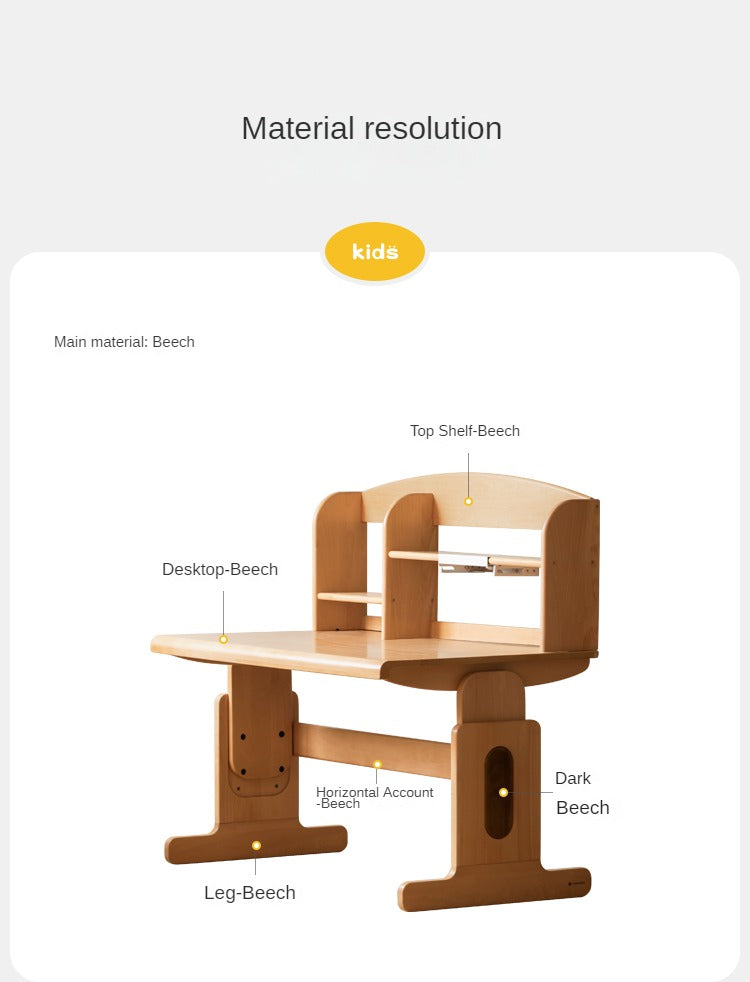 Beech Solid Wood Children's Liftable Study Table