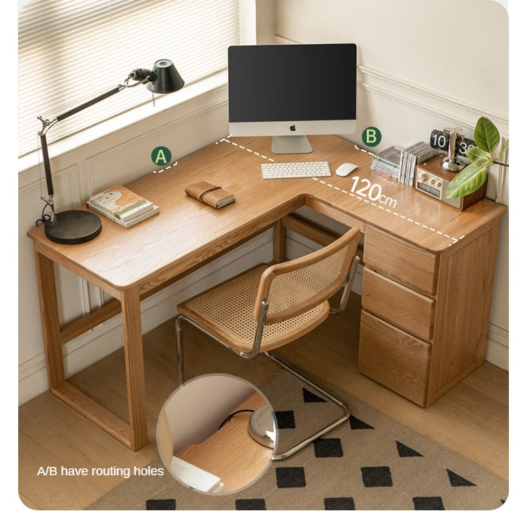 Oak solid wood computer desk with drawer