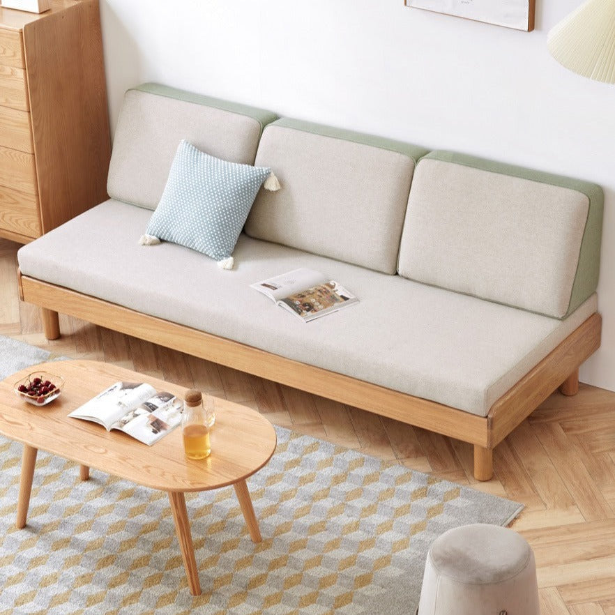 Oak solid wood tatami fabric sofa bed"