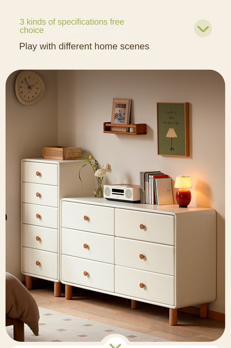 Poplar, Oak Solid Wood Cream Style Chest of Drawers