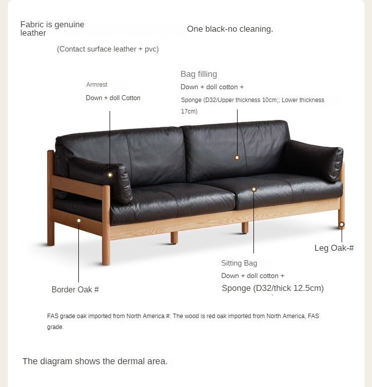 Oak Solid Wood Modern Leather Sofa