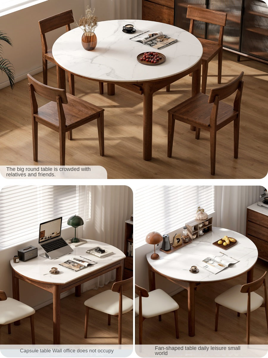 Black Walnut Solid Wood Rock Plate Folding Dining Table-