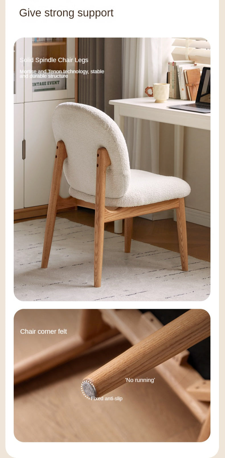 Oak Solid Wood Leisure Soft Chair Study Cream Style