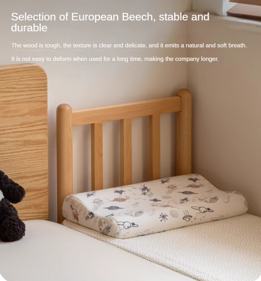 Beech Solid Wood Children's Splicing Bed with Guardrail