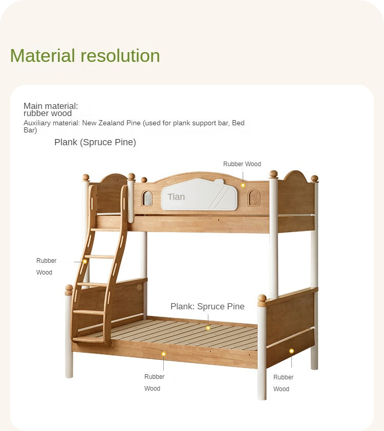 Rubber Solid Wood Children's Bunk Bed