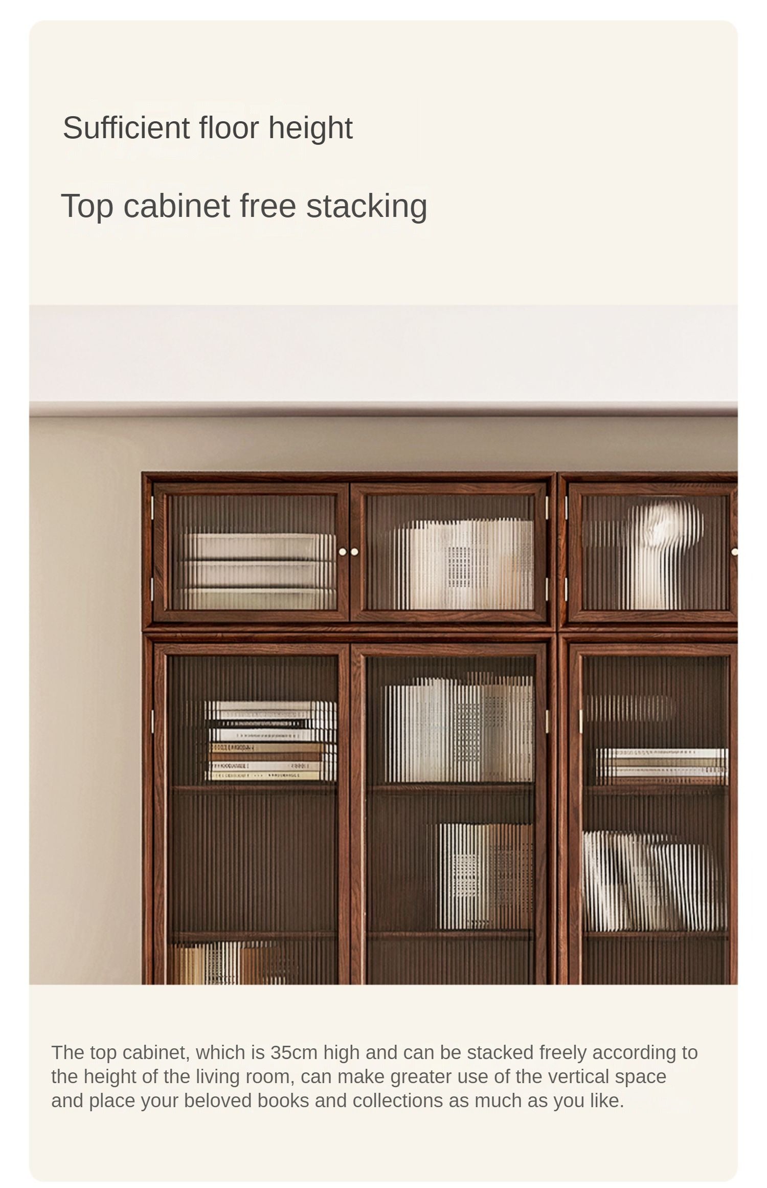 Oak Walnut solid wood cdust-proof glass door wall floor-to-ceiling bookshelf<