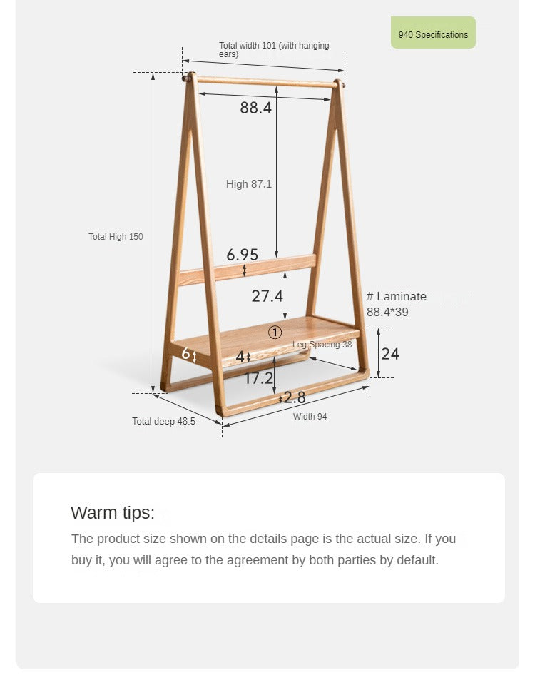 Oak solid wood hanger Nordic home floor coat rack<