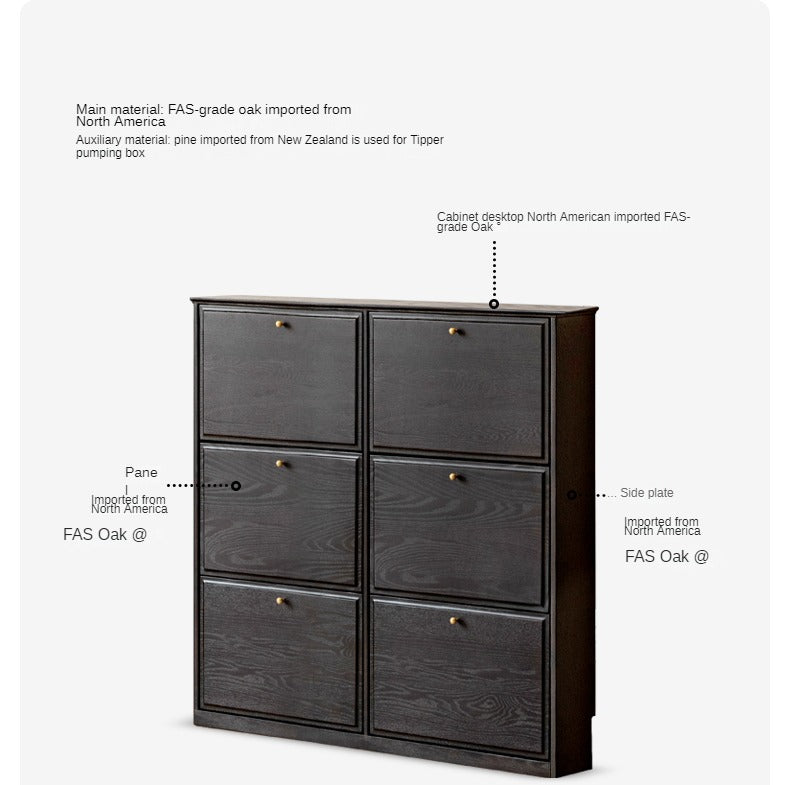 Oak solid wood American retro black narrow shoe cabinet door entrance cabinet: