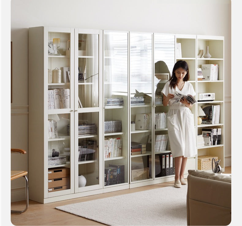 Poplar Solid Wood Bookcase Cream Style