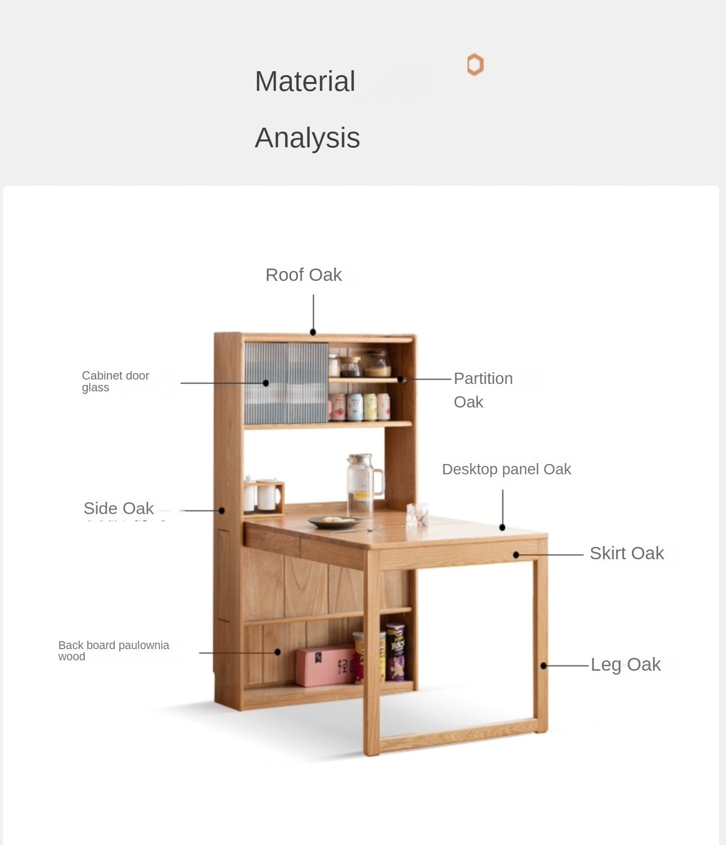 Oak solid wood retractable dining table + sideboard ,