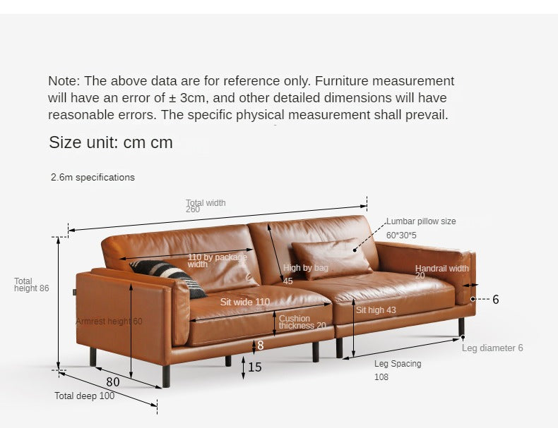 Leather Italian minimalist sofa