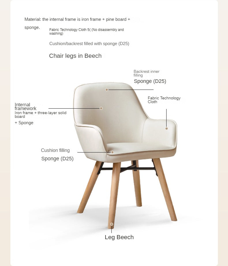 Beech Solid Wood Technological Cloth Soft Back Chair