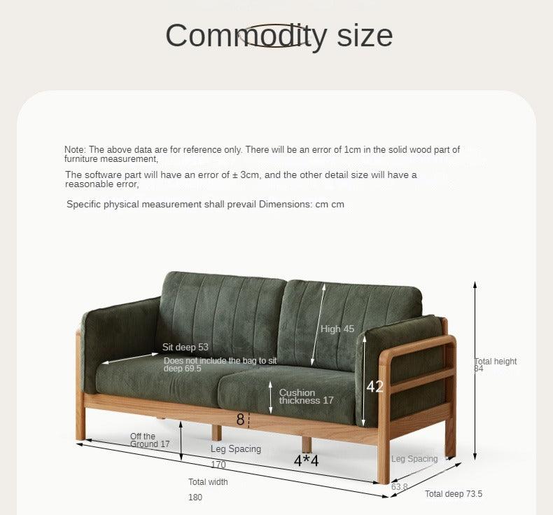 Fabric solid wood modern simple fabric straight sofa